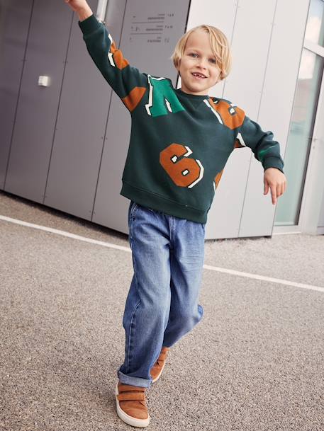 Sweatshirt voor jongens met ronde hals en maxi motiefjes dennen - vertbaudet enfant 