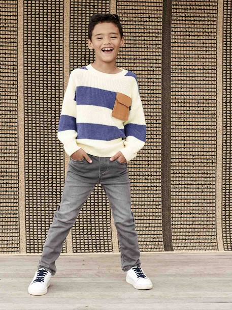 Rechte fleecebroek jongens denim look DARK GROSS+denim grijs+double stone+STONE MIDDEN+zwart denim - vertbaudet enfant 