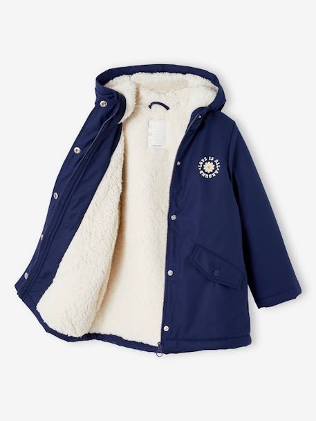 Regenjas voor meisjes met capuchon en sherpa voering lichtroze+marineblauw - vertbaudet enfant 