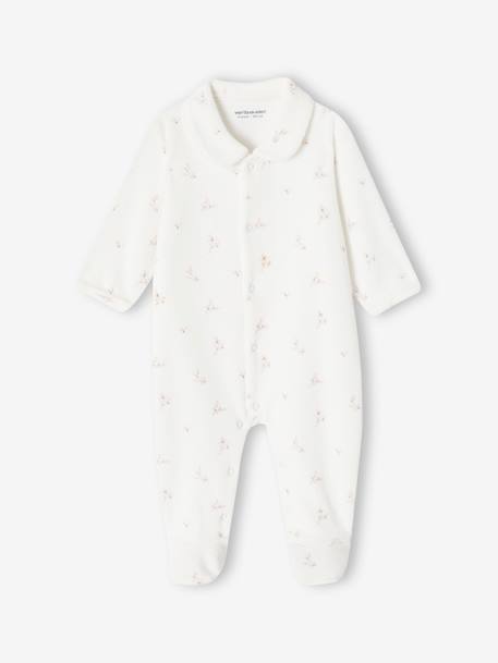 Set van 2 fluwelen babyslaappakjes met opening voor cappuccino+lichtblauw+rozen - vertbaudet enfant 