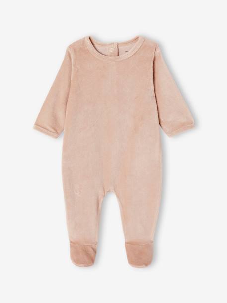 Set van 3 fluwelen babyslaappakjes BASICS cappuccino+kameel+roze (poederkleur) - vertbaudet enfant 