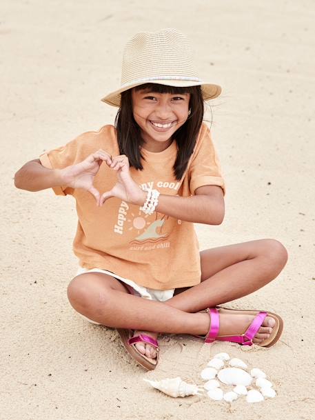 Meisjesshirt in badstof met palmboommotief klei - vertbaudet enfant 