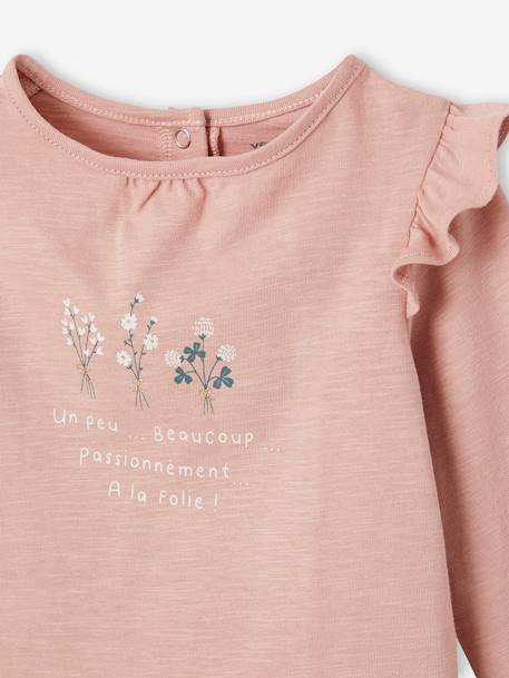 Bedrukt baby-T-shirt met lange mouwen ecru+roze (poederkleur) - vertbaudet enfant 