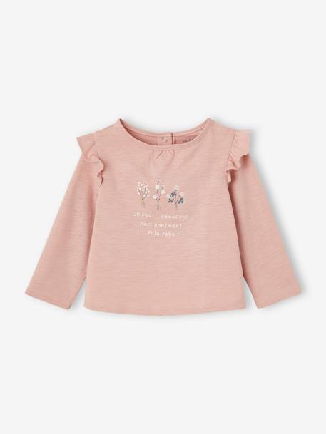 Bedrukt baby-T-shirt met lange mouwen ecru+roze (poederkleur) - vertbaudet enfant 