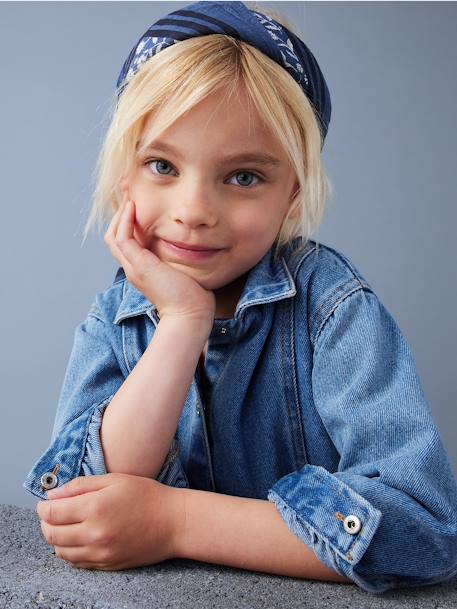 Denim jurk met knoopsluiting middenblauw - vertbaudet enfant 