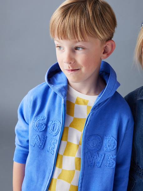 Zip-up hoodie met opgestikte letters voor jongens azuurblauw - vertbaudet enfant 