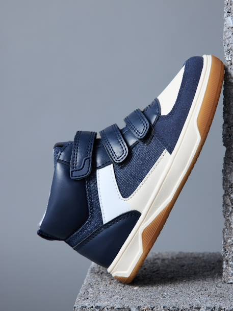 Hoge kindersneakers met klittenband ongewassen denim+zwart - vertbaudet enfant 