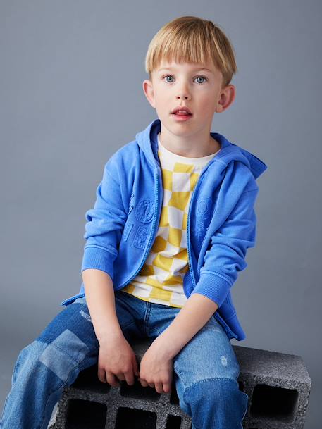 Zip-up hoodie met opgestikte letters voor jongens azuurblauw - vertbaudet enfant 