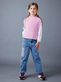 Meisje-Jean-Wijde jeans met bloemenpatches meisjes