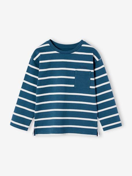 Aanpasbaar jongensshirt met strepen ecru+groenblauw - vertbaudet enfant 