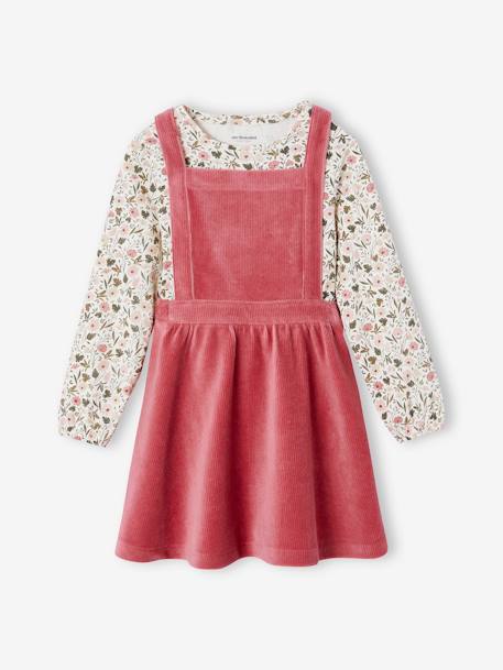 Set schortjurk van fluweel en T-shirt meisjes groen+rozen - vertbaudet enfant 