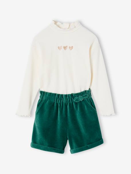 Meisjesset met shirt + fluwelen short groen - vertbaudet enfant 