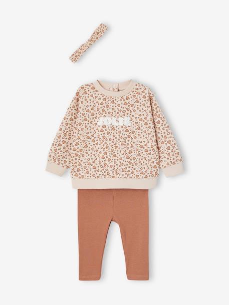 Personaliseerbare sweater + legging + haarband babymeisje beige (poederkleur)+rozenhout - vertbaudet enfant 