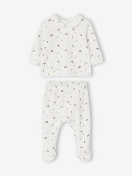 Fluwelen pyjama met bloemmotief baby 2-delig ecru - vertbaudet enfant 