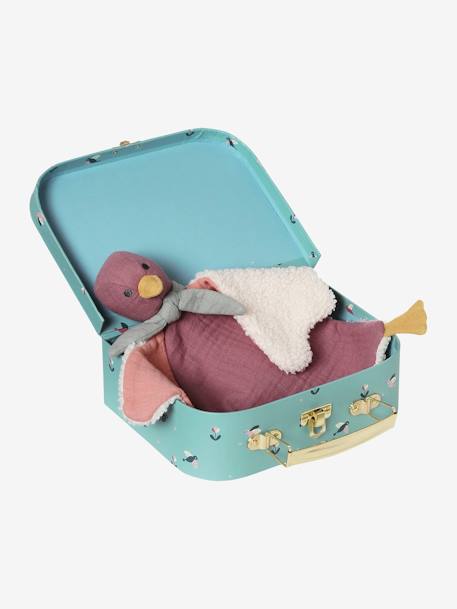 Aanpasbare vogelknuffel van twee materialen met etui blauw+rozen - vertbaudet enfant 