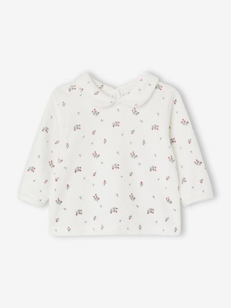 Fluwelen pyjama met bloemmotief baby 2-delig ecru - vertbaudet enfant 