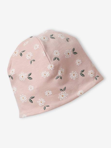 Gebloemde meisjesset muts + snood groengrijs+roze (poederkleur) - vertbaudet enfant 