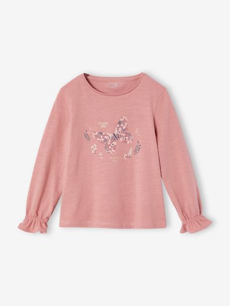 Romantisch meisjesshirt met decoratief motief petrolblauw+rouge - vertbaudet enfant 