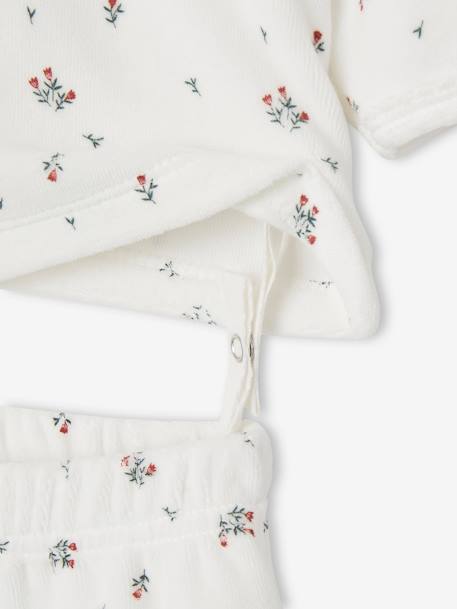 Fluwelen pyjama met bloemmotief baby 2-delig ecru - vertbaudet enfant 