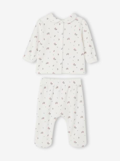 Fluwelen pyjama met bloemmotief baby 2-delig ecru - vertbaudet enfant 