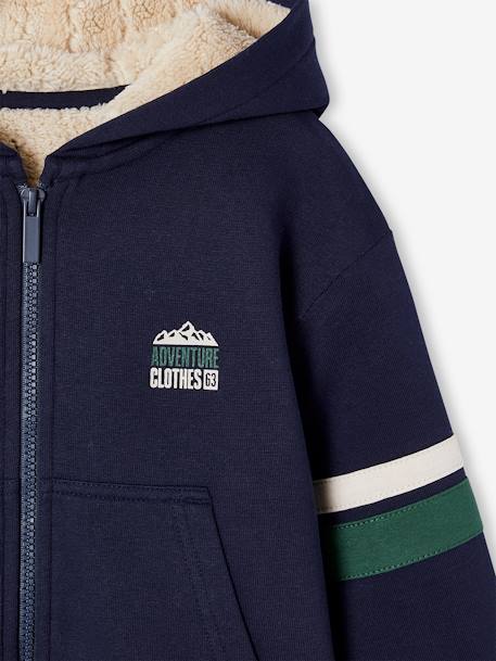 Jongenssweater met capuchon en rits en sherpavoering antraciet+groen+marineblauw - vertbaudet enfant 