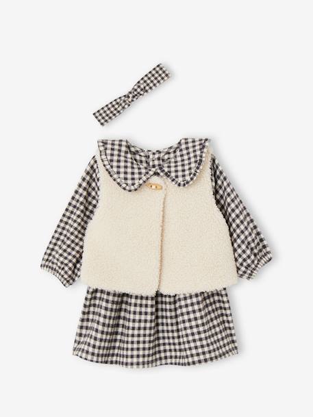 3-delige set baby ruitjesjurk + gilet + haarband zwart, geruit - vertbaudet enfant 