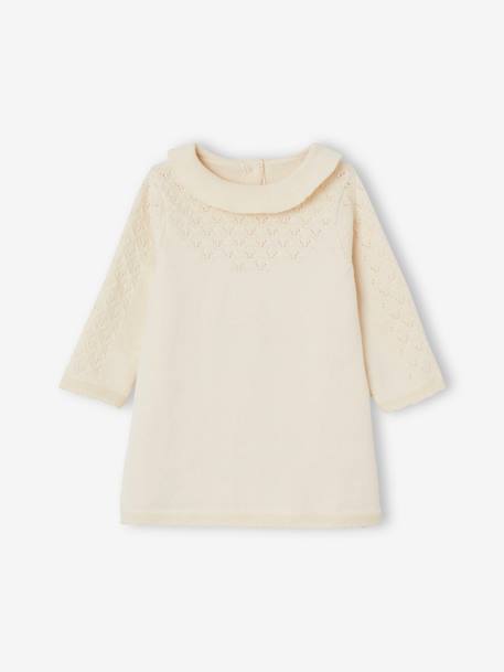 Tricot jurk met fantasiesteek baby paars+vanille - vertbaudet enfant 