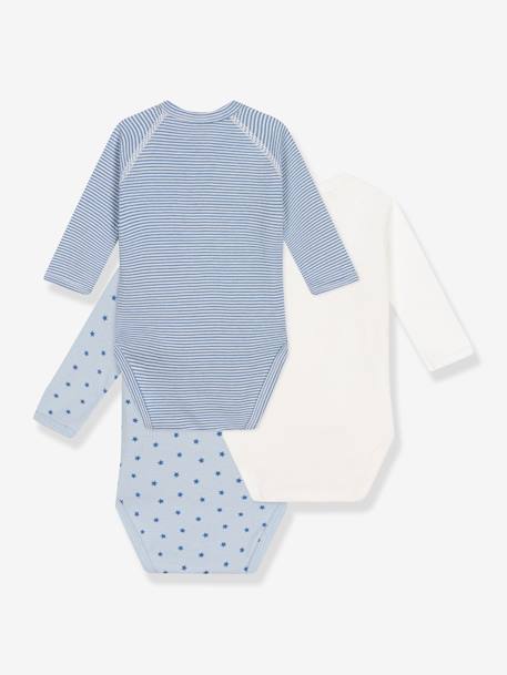 Set van 3 rompertjes met lange mouwen PETIT BATEAU leiblauw - vertbaudet enfant 