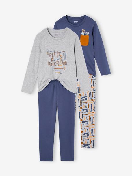 Set van 2 pyjama's 'petit bricoleur' voor jongens gemêleerd grijs - vertbaudet enfant 