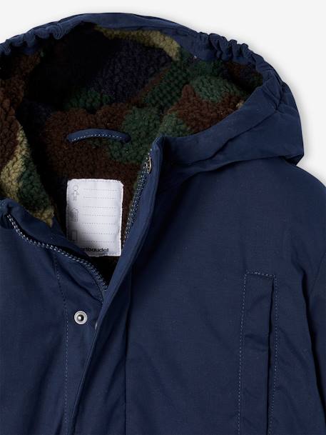 Parka met capuchon voor jongens met camouflage sherpavoering nachtblauw - vertbaudet enfant 