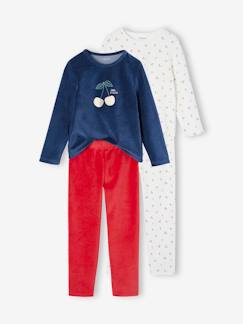 Meisje-Pyjama, surpyjama-Set van 2 fluwelen meisjespyjama's met kersen