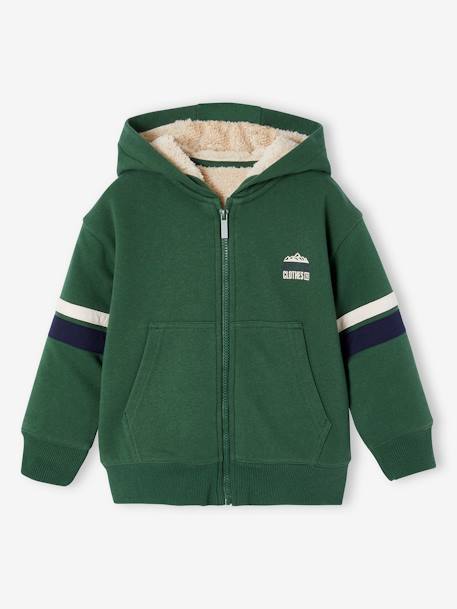 Jongenssweater met capuchon en rits en sherpavoering antraciet+groen+marineblauw - vertbaudet enfant 