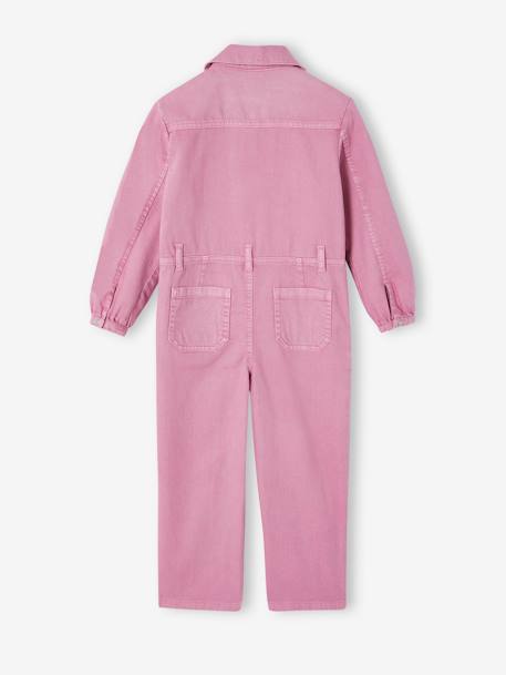 Lange meisjesjumpsuit in garment-dyed stof oudroze - vertbaudet enfant 