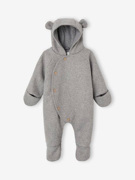 Overall met capuchon van wol voor baby's met offset opening gemêleerd grijs - vertbaudet enfant 