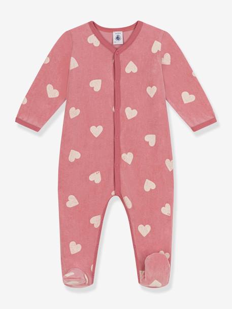 Fluwelen babypyjama met hartjesprint PETIT BATEAU roze, bedrukt - vertbaudet enfant 