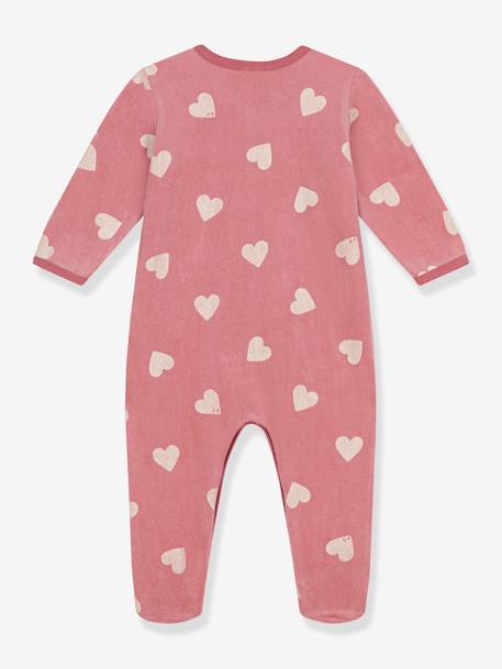 Fluwelen babypyjama met hartjesprint PETIT BATEAU roze, bedrukt - vertbaudet enfant 