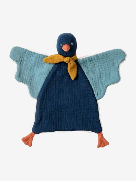 Aanpasbare vogelknuffel van twee materialen met etui blauw+rozen - vertbaudet enfant 