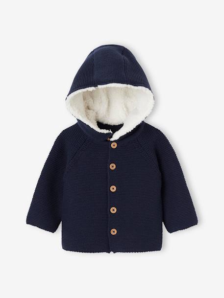 Baby vest + afneembare capuchon met sherpa voering marineblauw - vertbaudet enfant 