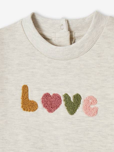 Jurk van fleece met siermotief baby gemêleerd beige+roze (poederkleur) - vertbaudet enfant 