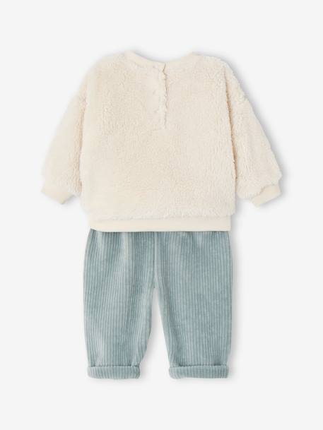 Babyset pluche sweater + fluwelen broek blauwgroen - vertbaudet enfant 