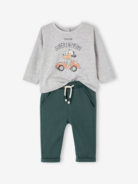 Set T-shirt + fleece broek, voor baby's, personaliseerbaar dennen+karamel - vertbaudet enfant 