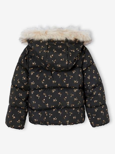 Donsjack met capuchon voor meisjes met fleece voering antraciet+goud - vertbaudet enfant 