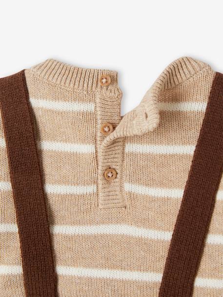 Babyset gestreepte trui en gebreide broek met bretels chocoladebruin - vertbaudet enfant 