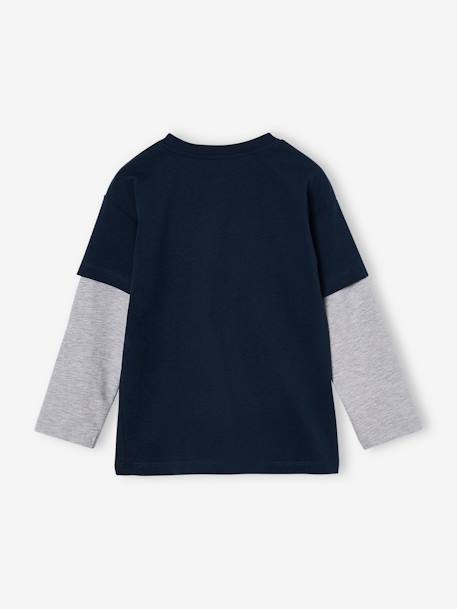 Jongensshirt met dubbele mouwen gemêleerd wit+ijsblauw+marineblauw+nachtblauw+olijf+zwart - vertbaudet enfant 