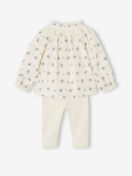 Babyset blouse met bloemenprint en legging ecru - vertbaudet enfant 