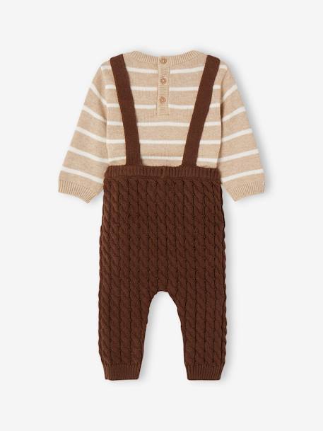 Babyset gestreepte trui en gebreide broek met bretels chocoladebruin - vertbaudet enfant 