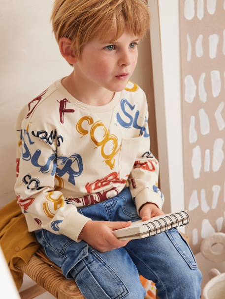 Jongensshirt in sweaterlook met print blauwgroen+ecru+okergeel - vertbaudet enfant 