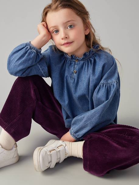 Luchtige denim meisjesblouse middenblauw - vertbaudet enfant 