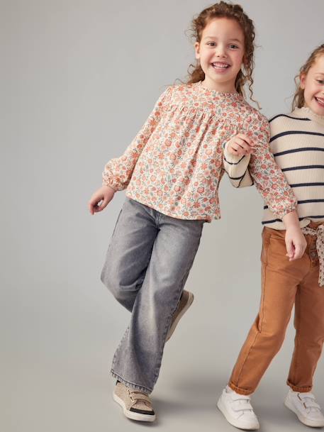 Blouse met bloemen meisje ecru+indigoblauw+roze (poederkleur)+saliegroen - vertbaudet enfant 