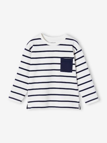 Aanpasbaar jongensshirt met strepen ecru+groenblauw - vertbaudet enfant 